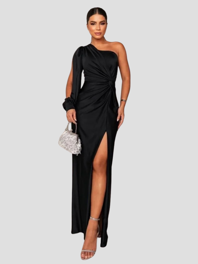 Celestine™ | Damer Satin Aftenkjole med Én Skulder | Elegant Asymmetrisk Gallakjole med Slids