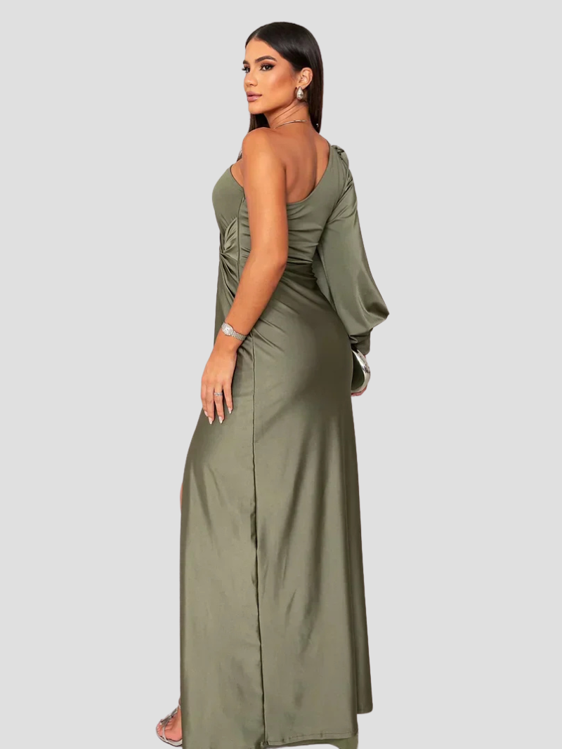 Celestine™ | Damer Satin Aftenkjole med Én Skulder | Elegant Asymmetrisk Gallakjole med Slids