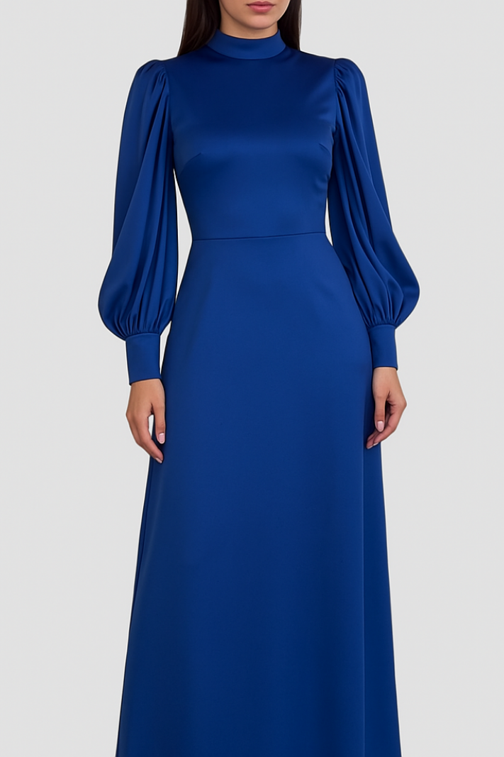 Isolene™ | Damer Lang Elegant Maxi Kjole med Høj Hals | Chic Gallakjole med Ballonærmer til Aften og Bryllup