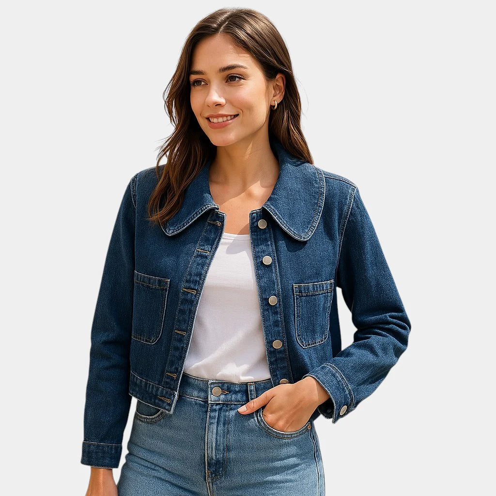 Benthe™ | Damer Vintage Denim Jakke med Oversized Krave | Cropped