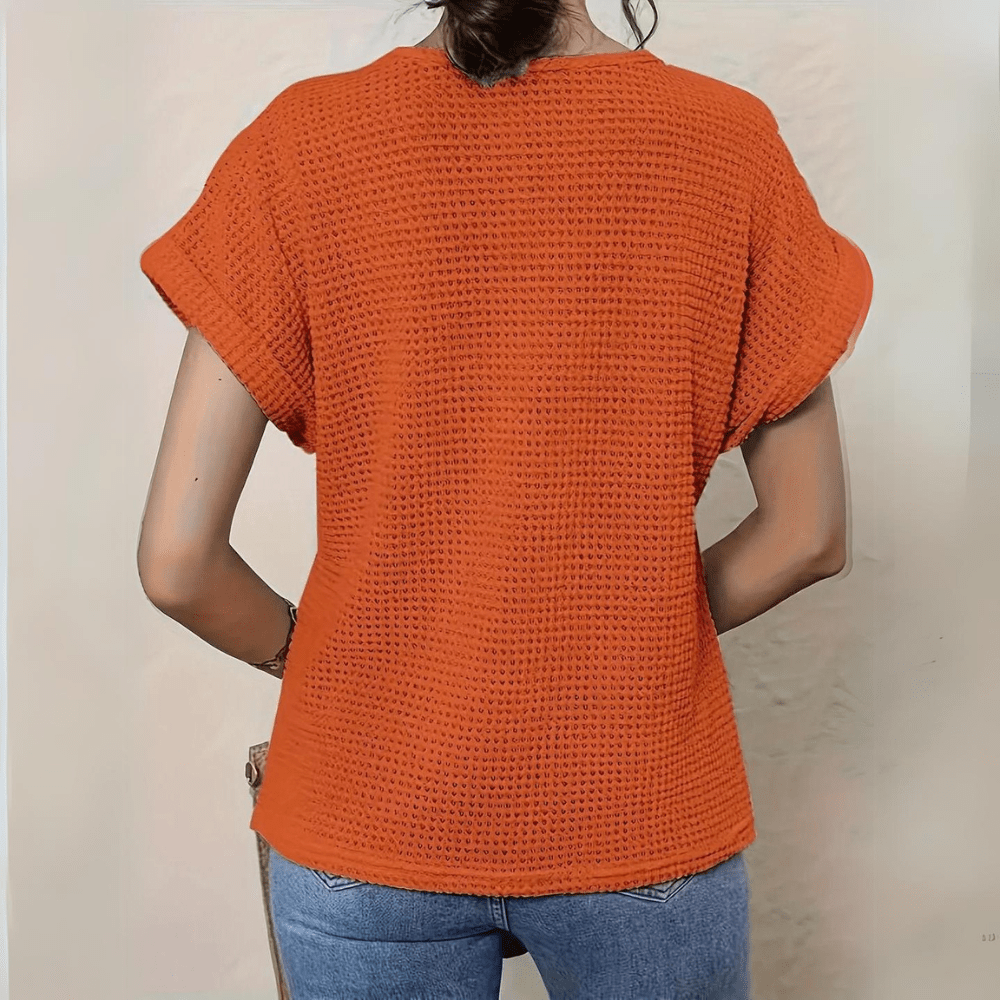 Raya | Strikket Dame Top | Let Sommer Top | Korte Ærmer | Hæklede Boho Detaljer | Løstsiddende & Åndbar