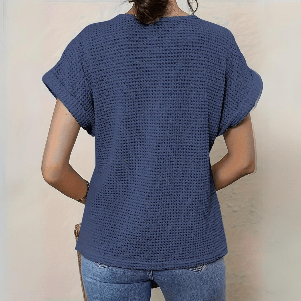 Raya | Strikket Dame Top | Let Sommer Top | Korte Ærmer | Hæklede Boho Detaljer | Løstsiddende & Åndbar