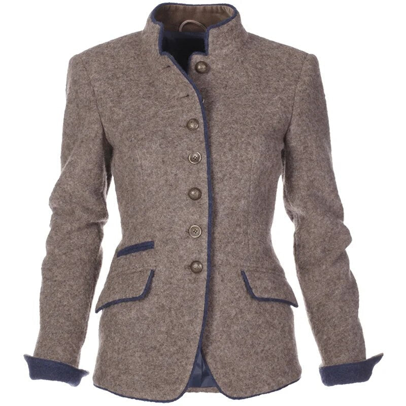 Victoire™ | Damer Figursyet Blazer i Uldblanding | Klassisk Jakke med Ståkrave og Luksuriøse Detaljer
