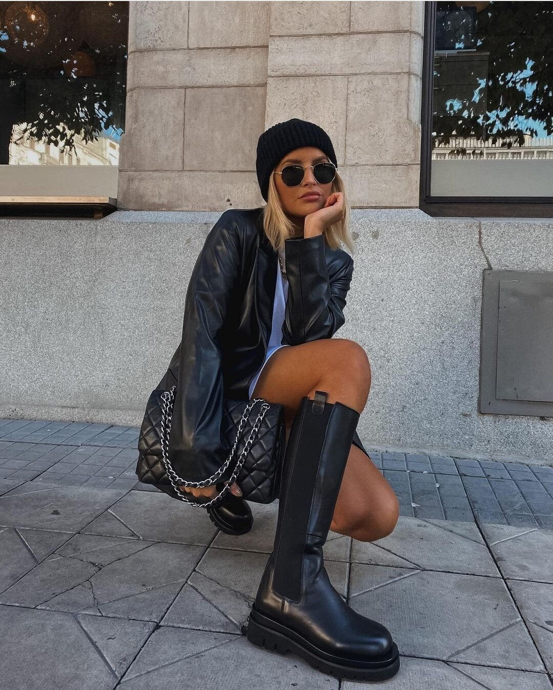 Vera | Lang Faux-Læder Blazer
