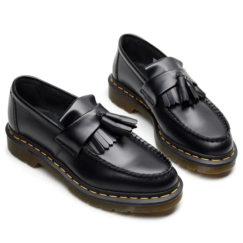 Massimo™ | Sorte Læder Chunky Loafers med Kvaster og Kraftig Sål | Edgy Mokasin-Style Slip-Ons