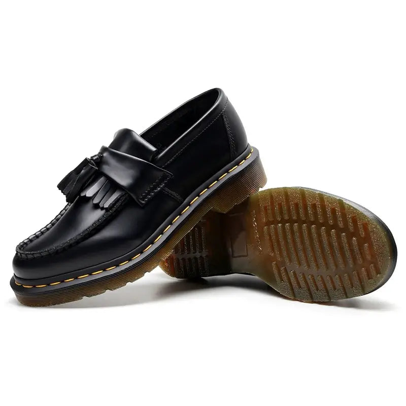 Massimo™ | Sorte Læder Chunky Loafers med Kvaster og Kraftig Sål | Edgy Mokasin-Style Slip-Ons