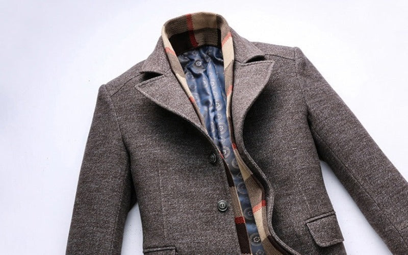 Laurence™ | Mænd Vindtæt Uldfrakke med Raffineret Tørklæde