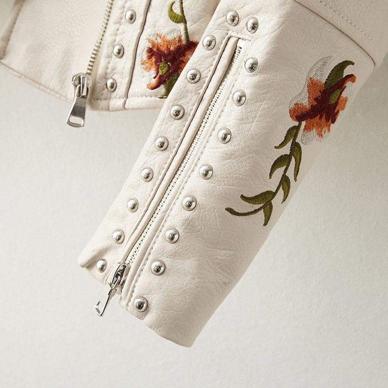 Aveline™ | Damer Læderblomsterjakke med Gyldne Accenter og Miljøvenlig Luksus