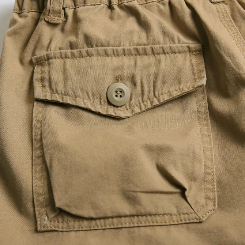 Darnel™ | herre trekvart cargobukser i bomuld | læg-lange outdoor arbejdsbukser med justerbare ben og flere lommerBaggy Multi Pocket Military Cargo Shorts Male Cotton Khaki Mens Tactical Shorts Short Pants S-5XL Free Belt