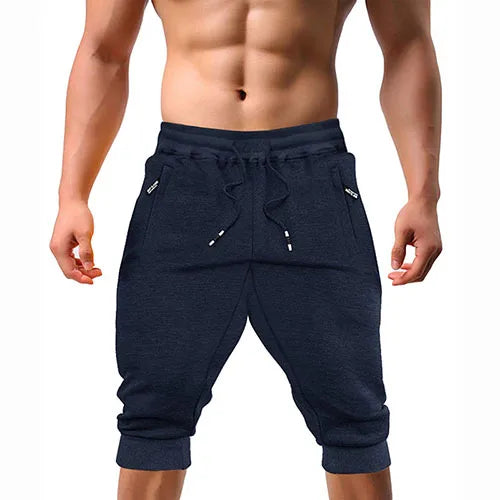 Renzo™ | Herre sweatshorts i bomuldsblanding | Sporty knælange shorts med lynlåslommer, snøre og ribkant