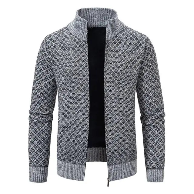 Magnus™ | Herre Business Strikket Cardigan med Lynlås | Stilfuld Jacquard Cardigan med Ståkrave og Luksuriøs Finish