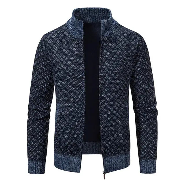 Magnus™ | Herre Business Strikket Cardigan med Lynlås | Stilfuld Jacquard Cardigan med Ståkrave og Luksuriøs Finish