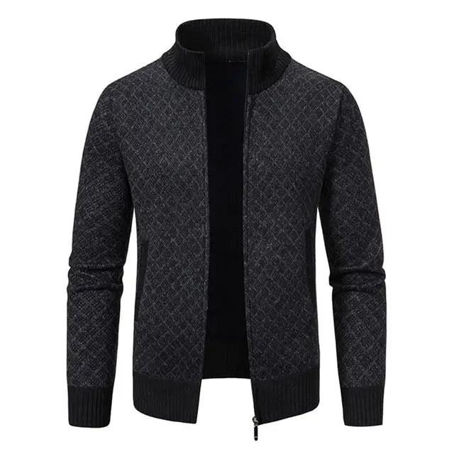 Magnus™ | Herre Business Strikket Cardigan med Lynlås | Stilfuld Jacquard Cardigan med Ståkrave og Luksuriøs Finish