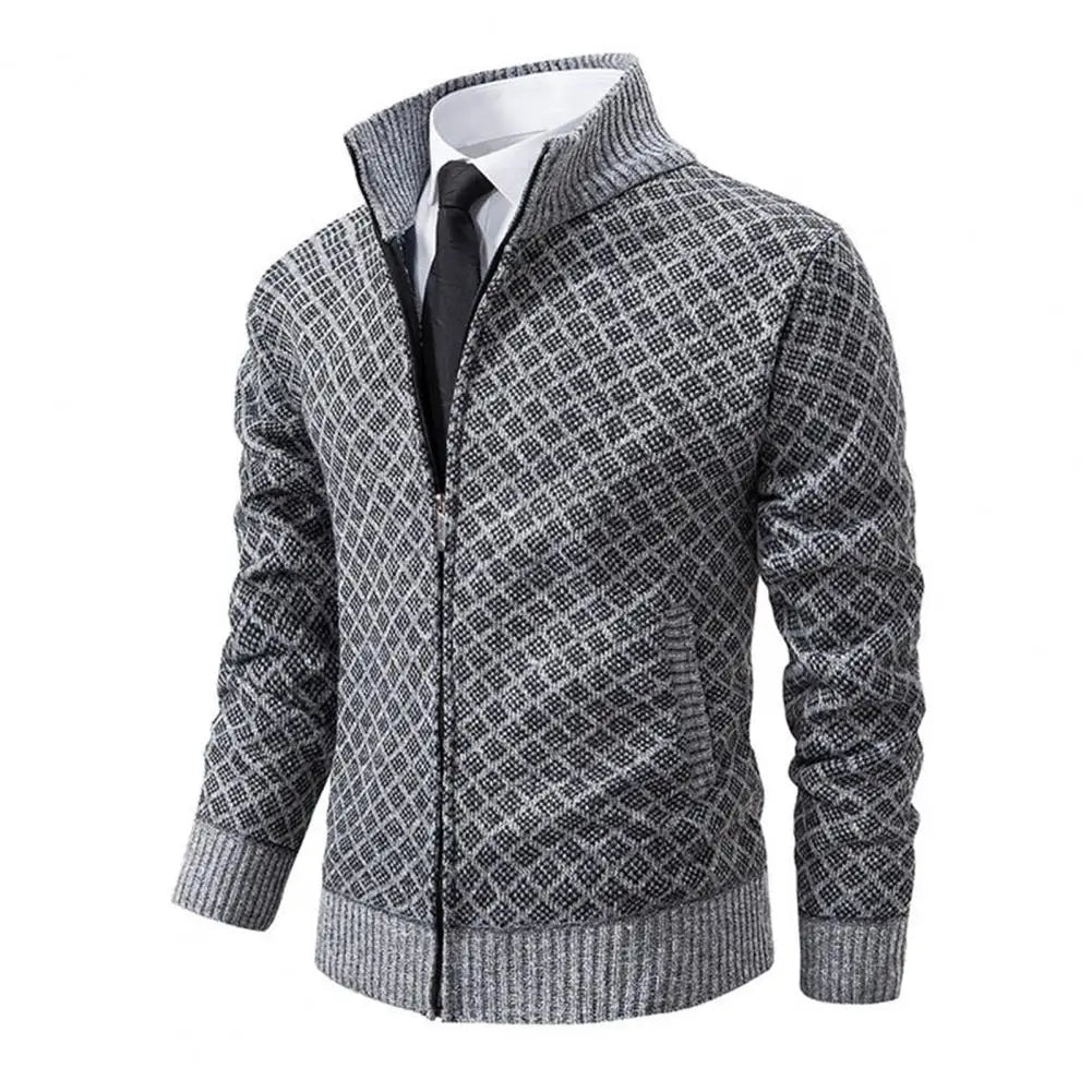 Magnus™ | Herre Business Strikket Cardigan med Lynlås | Stilfuld Jacquard Cardigan med Ståkrave og Luksuriøs Finish