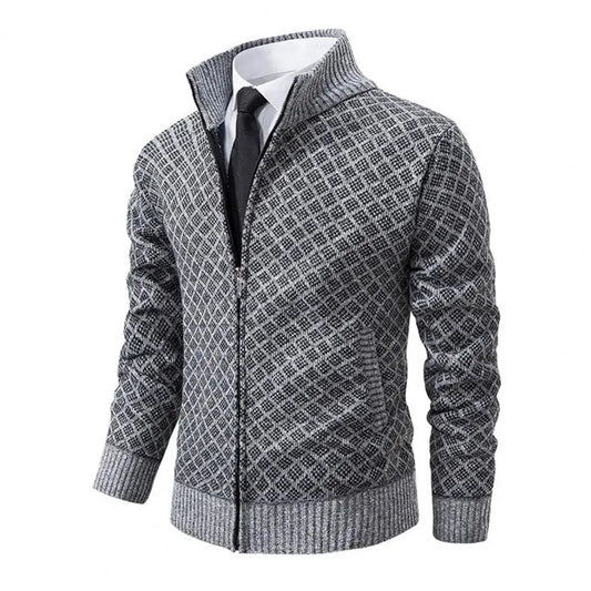 Magnus™ | Herre Business Strikket Cardigan med Lynlås | Stilfuld Jacquard Cardigan med Ståkrave og Luksuriøs Finish