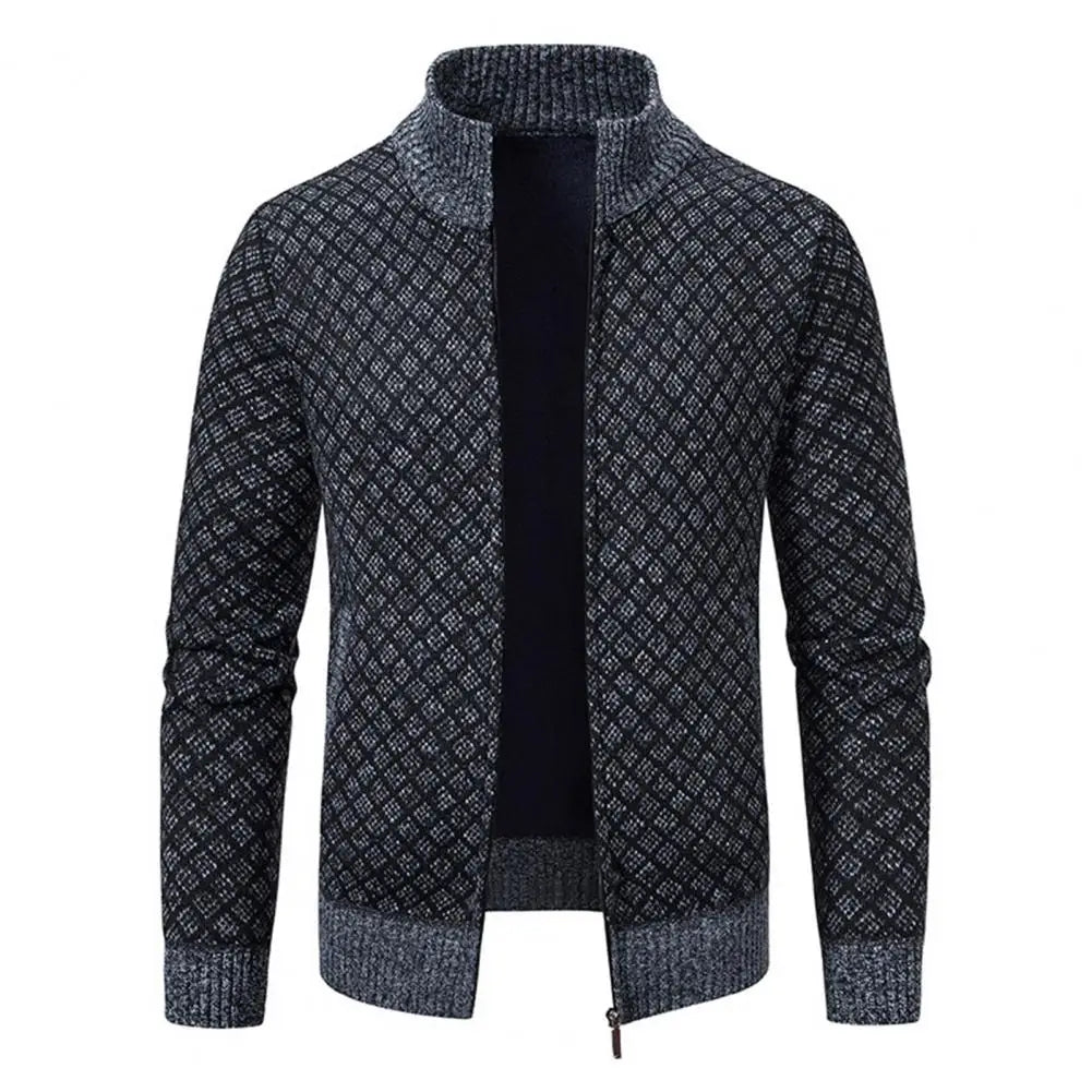 Magnus™ | Herre Business Strikket Cardigan med Lynlås | Stilfuld Jacquard Cardigan med Ståkrave og Luksuriøs Finish
