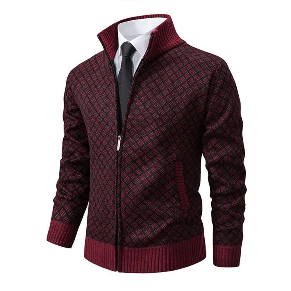 Magnus™ | Herre Business Strikket Cardigan med Lynlås | Stilfuld Jacquard Cardigan med Ståkrave og Luksuriøs Finish