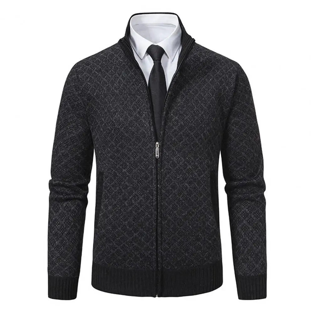Magnus™ | Herre Business Strikket Cardigan med Lynlås | Stilfuld Jacquard Cardigan med Ståkrave og Luksuriøs Finish
