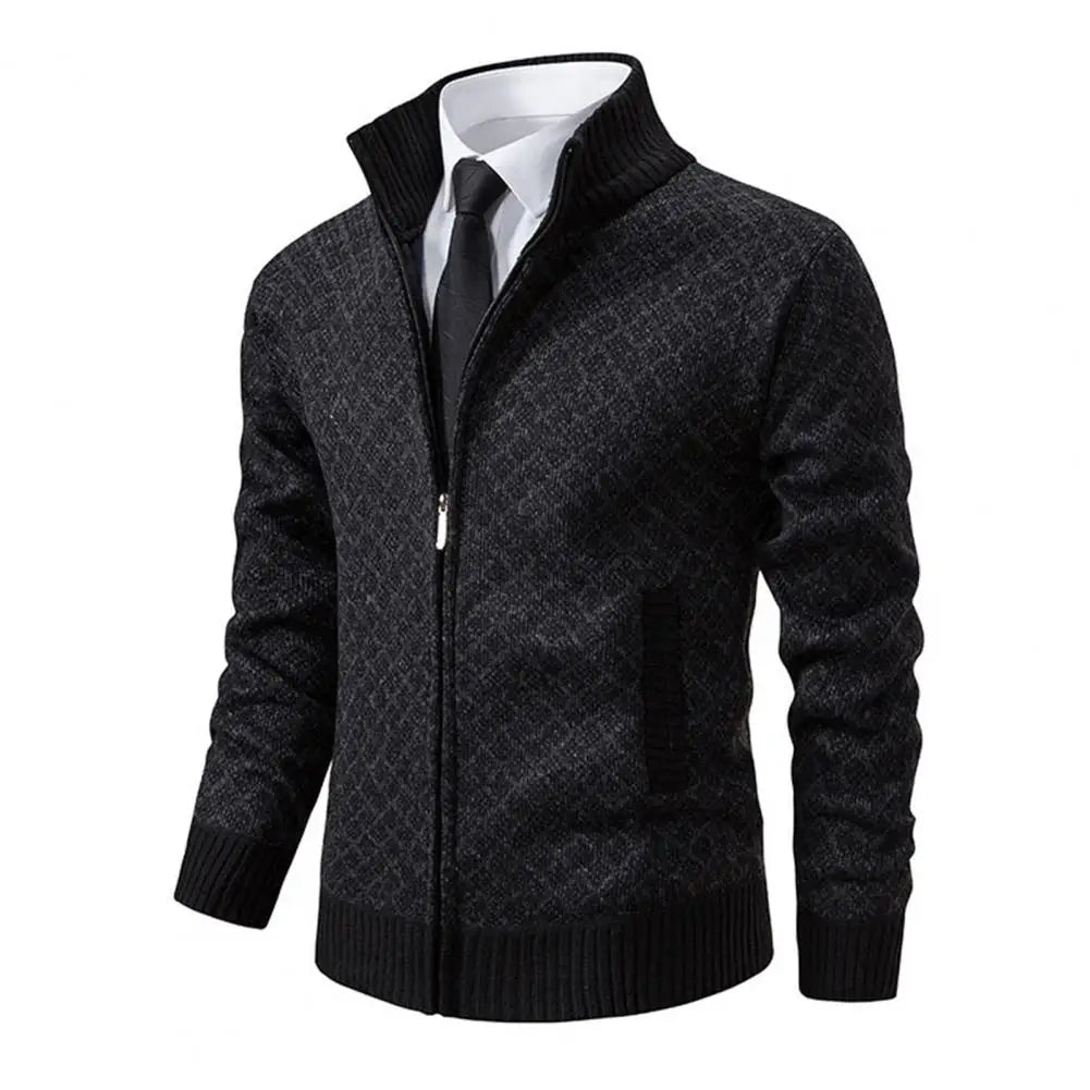 Magnus™ | Herre Business Strikket Cardigan med Lynlås | Stilfuld Jacquard Cardigan med Ståkrave og Luksuriøs Finish