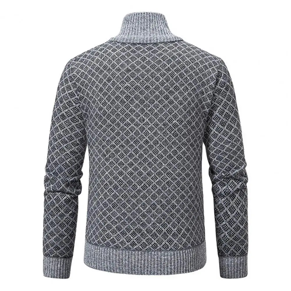 Magnus™ | Herre Business Strikket Cardigan med Lynlås | Stilfuld Jacquard Cardigan med Ståkrave og Luksuriøs Finish
