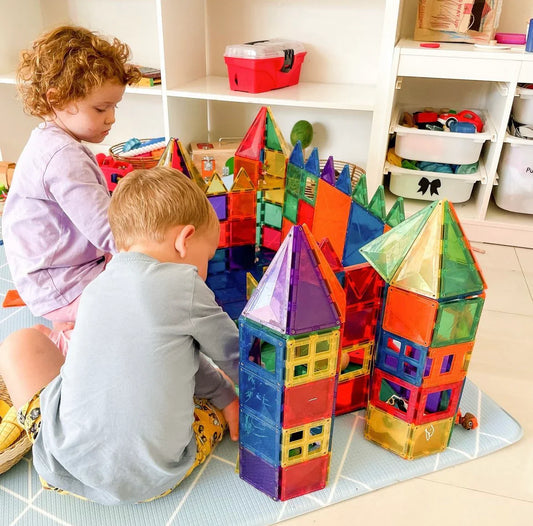 MagnaPlay™ | Magnetiske Byggeklodser Børn | Pædagogisk 3D Konstruktionslegetøj med Farverige Blokke og STEM-Udvikling