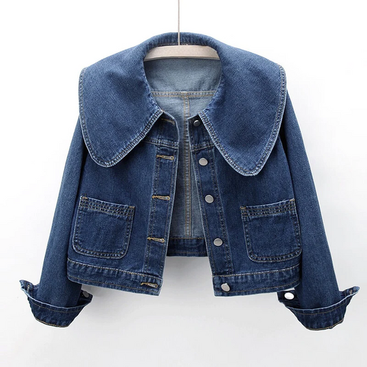 Benthe™ | Damer Vintage Denim Jakke med Oversized Krave | Cropped