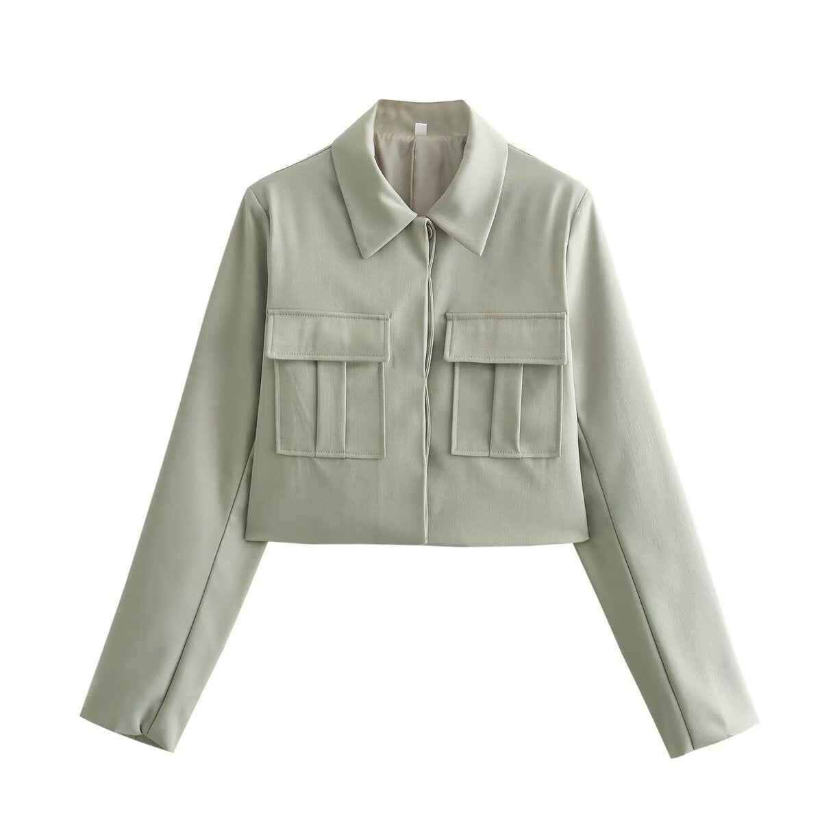 Dalia™ | 2-Del Damer Sæt med Croppet Utility Jakke og Lige High-Waist Bukser | Minimalistisk Salviegrøn Co-Ord Sæt