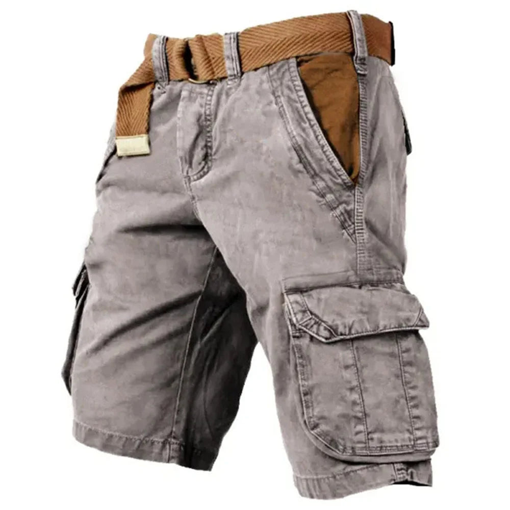 Lucenzo™ | Herrer Cargoshorts med Bælte og Lommer | Slidstærke Bomuldsshorts til Outdoor & Sommer