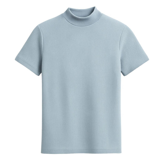 Elian | Fitted T-shirt Herre | Ribstrikket T-shirt med Ståkrave & Korte Ærmer