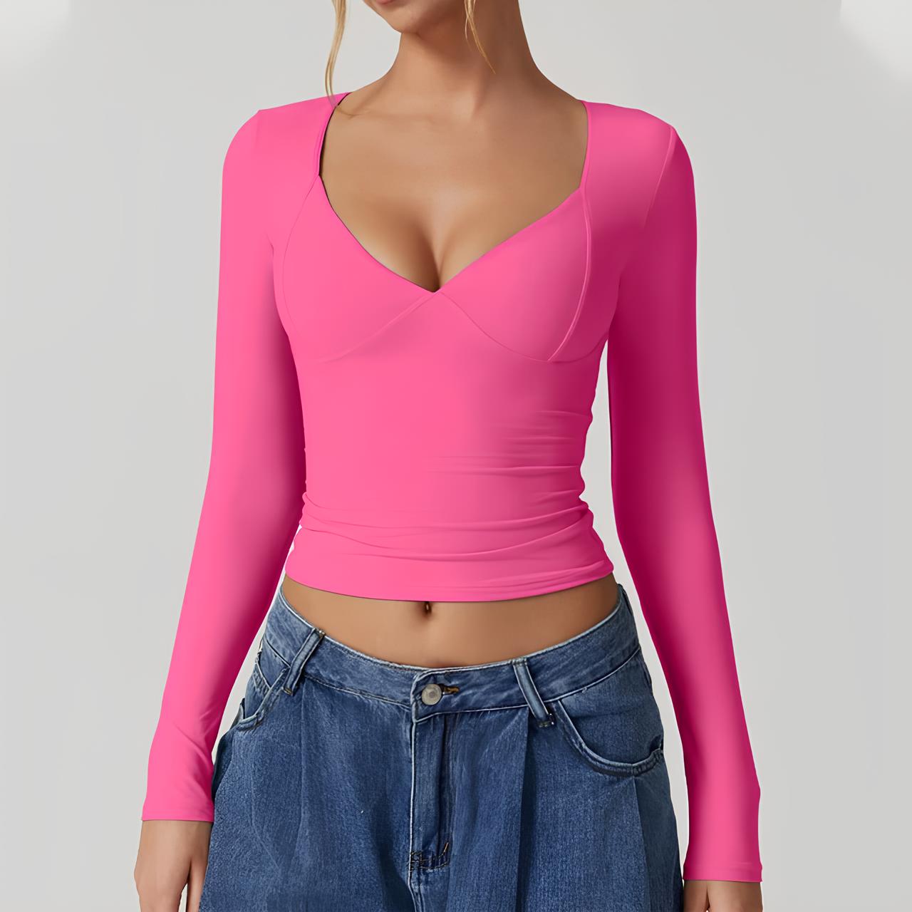 Mandy™ | Damer Langærmet Cropped Top Med Sweetheart-Udskæring | Tætsiddende Stretch-Top Med Kavalergang Og Formende Effekt