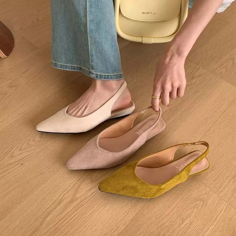 Maribel™ | Damer Slingback Flats Uden Hæl | Elegante Spidse Slip-Ons med Åben Hæl og Minimalistisk Design
