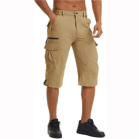 Torvax™ | Herre 3/4 Cargobukser i let Bomuldsblanding | Knælange outdoorbukser med flere lommer og justerbar talje