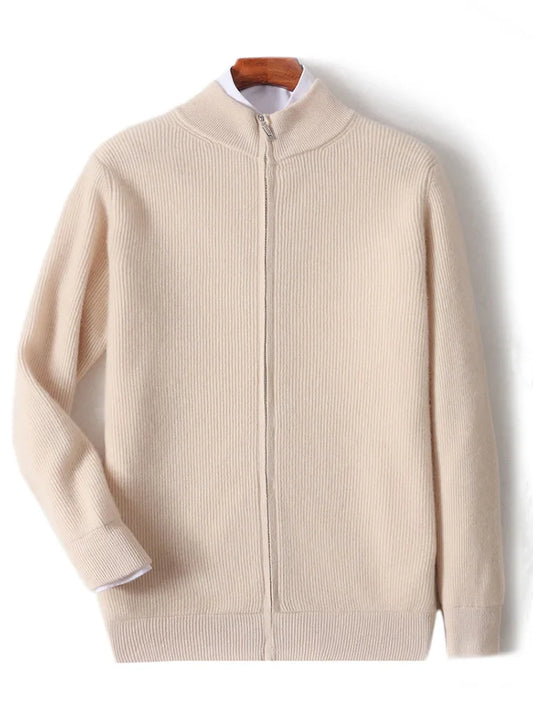 Xavier™ | Herre Merinould Kashmir Cardigan | Luksus Ribstrikket Uldvest med Lynlås