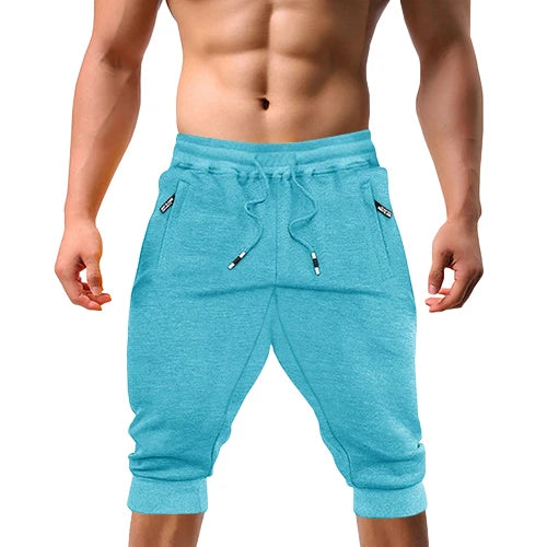 Renzo™ | Herre sweatshorts i bomuldsblanding | Sporty knælange shorts med lynlåslommer, snøre og ribkant
