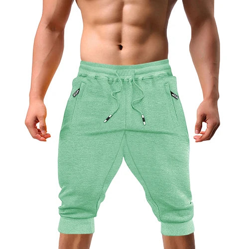 Renzo™ | Herre sweatshorts i bomuldsblanding | Sporty knælange shorts med lynlåslommer, snøre og ribkant