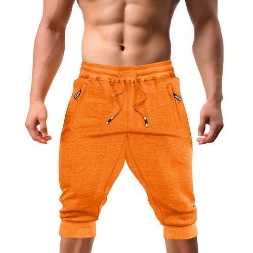 Renzo™ | Herre sweatshorts i bomuldsblanding | Sporty knælange shorts med lynlåslommer, snøre og ribkant