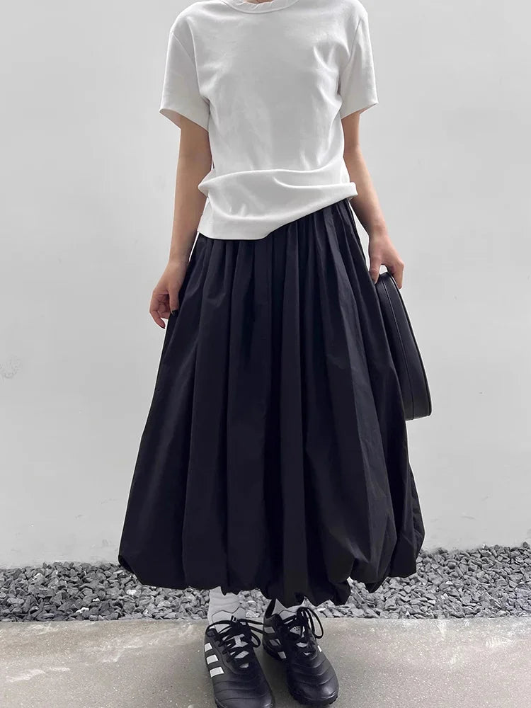 Mireko™ | Sort Ballonnederdel Dame | Voluminøs Midinederdel med Elastisk Taljebånd i Minimalistisk Urban Stil
