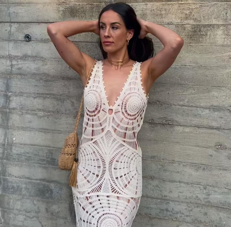 Faye™ | Damer Hæklet Maxi Kjole | Let Boho Strandkjole med Gennembrudt Design