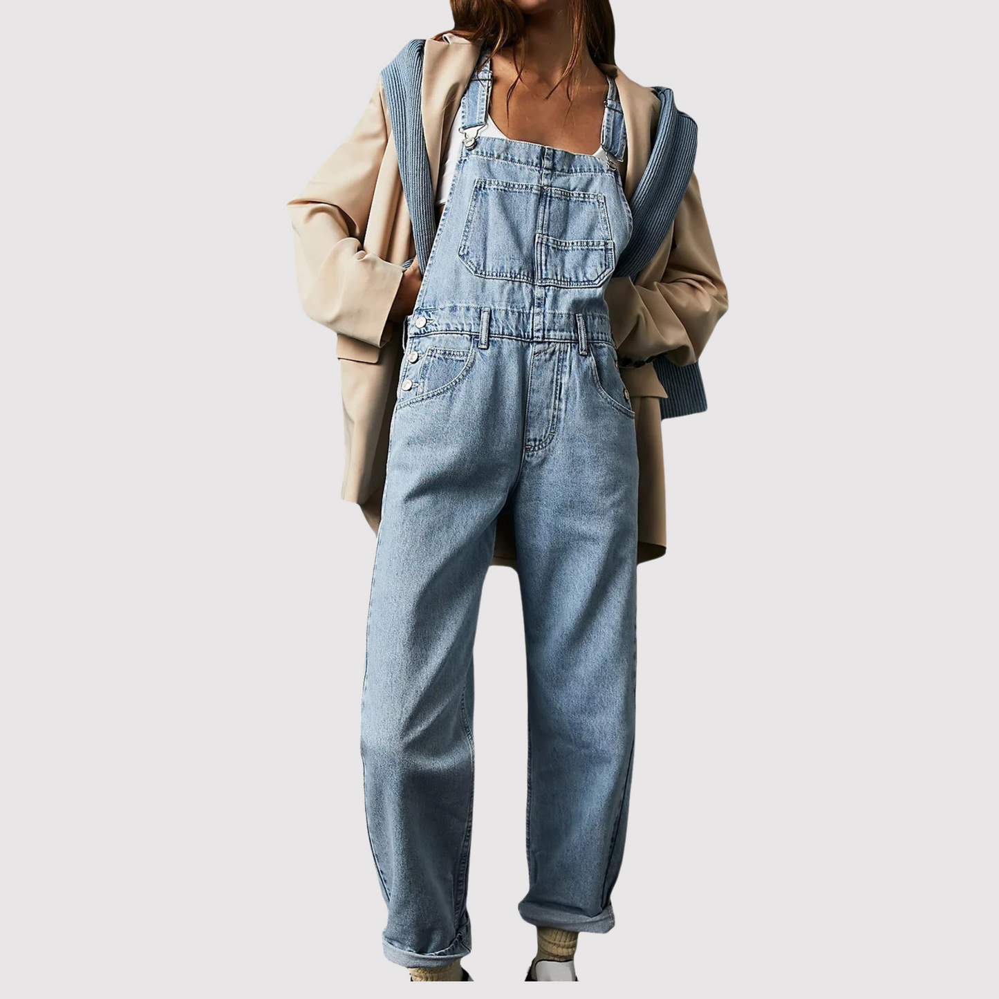 Rowena™ | Damer Denim Overalls | Vintage Jeans Overall med Justerbare Stropper og Lige Ben