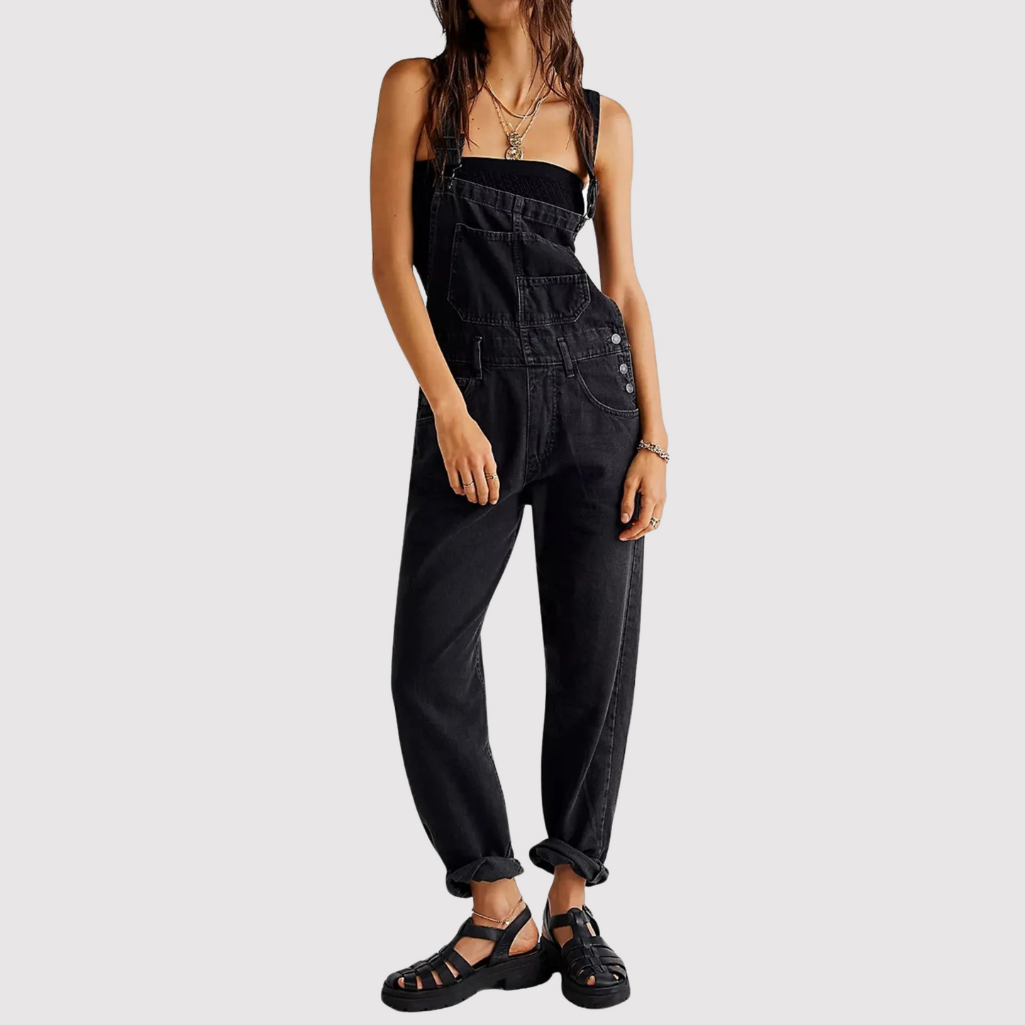 Rowena™ | Damer Denim Overalls | Vintage Jeans Overall med Justerbare Stropper og Lige Ben