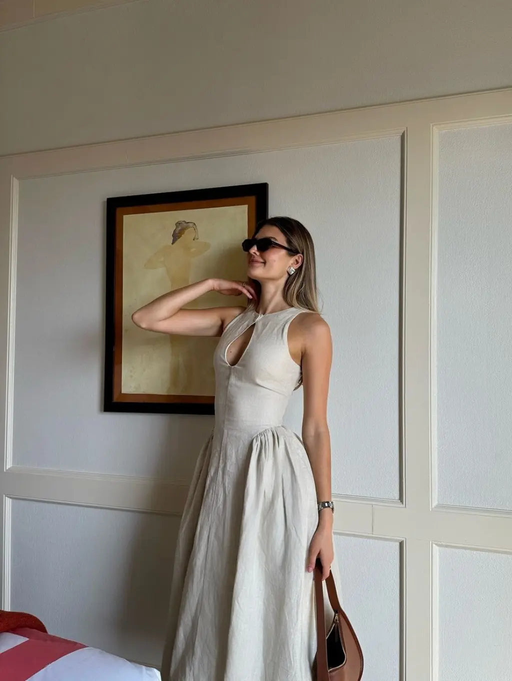 Liora | Hør Maxi Kjole Dame | Luftig Sommerkjole | Ærmeløs | Keyhole Hals | A-Linje | Elegant & Minimalistisk