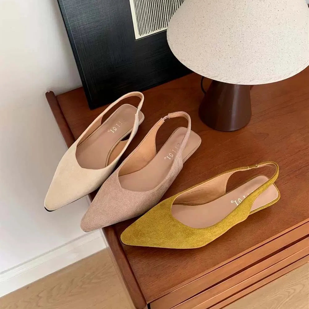 Maribel™ | Damer Slingback Flats Uden Hæl | Elegante Spidse Slip-Ons med Åben Hæl og Minimalistisk Design