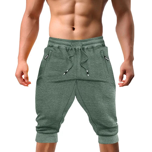 Renzo™ | Herre sweatshorts i bomuldsblanding | Sporty knælange shorts med lynlåslommer, snøre og ribkant