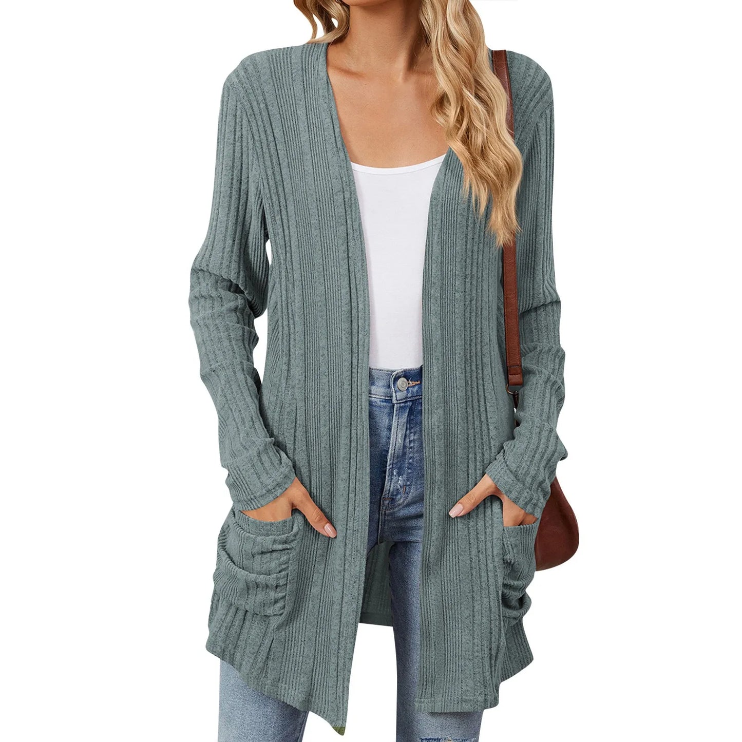Almira | Lang Damer Ribstrikket Cardigan