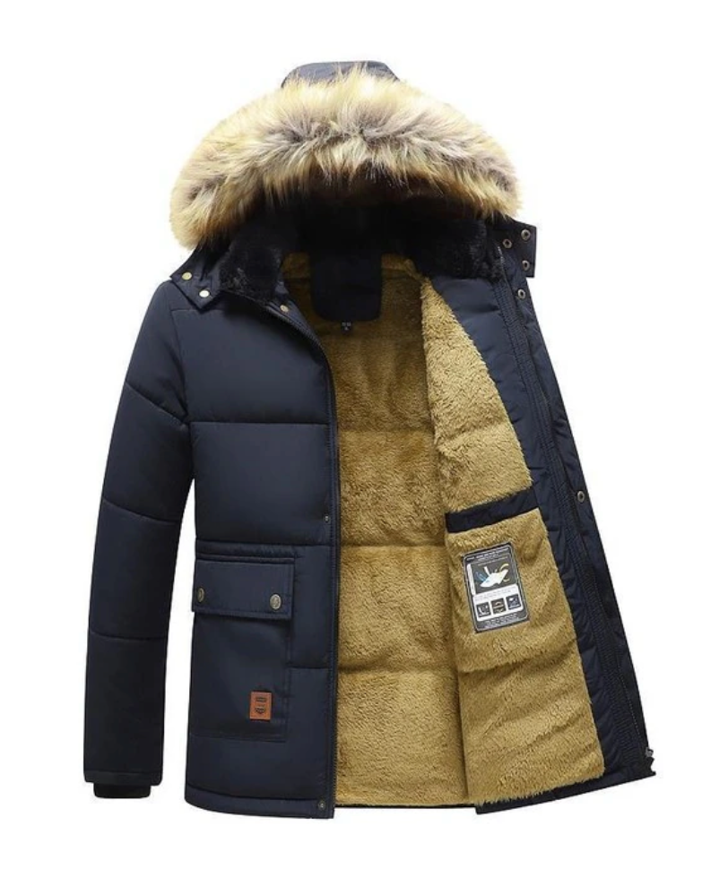 Para™ | Luksuriøs Herre Parka Vinterjakke med Teddylining og Pelsforet Hætte