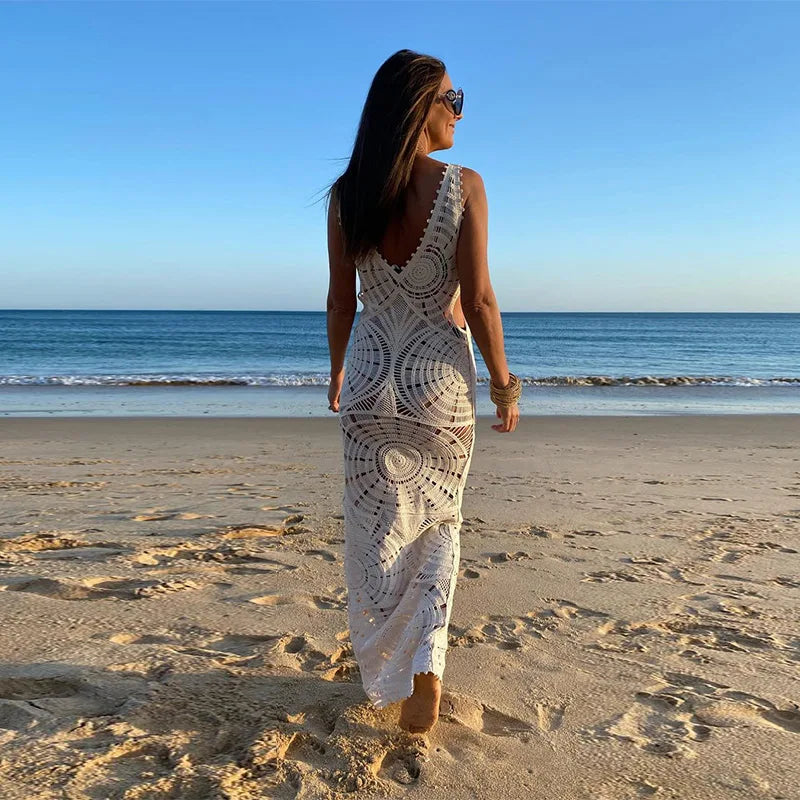 Faye™ | Damer Hæklet Maxi Kjole | Let Boho Strandkjole med Gennembrudt Design