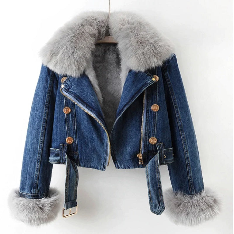 Sorella | Cropped Cowboyjakke med Pels Damer