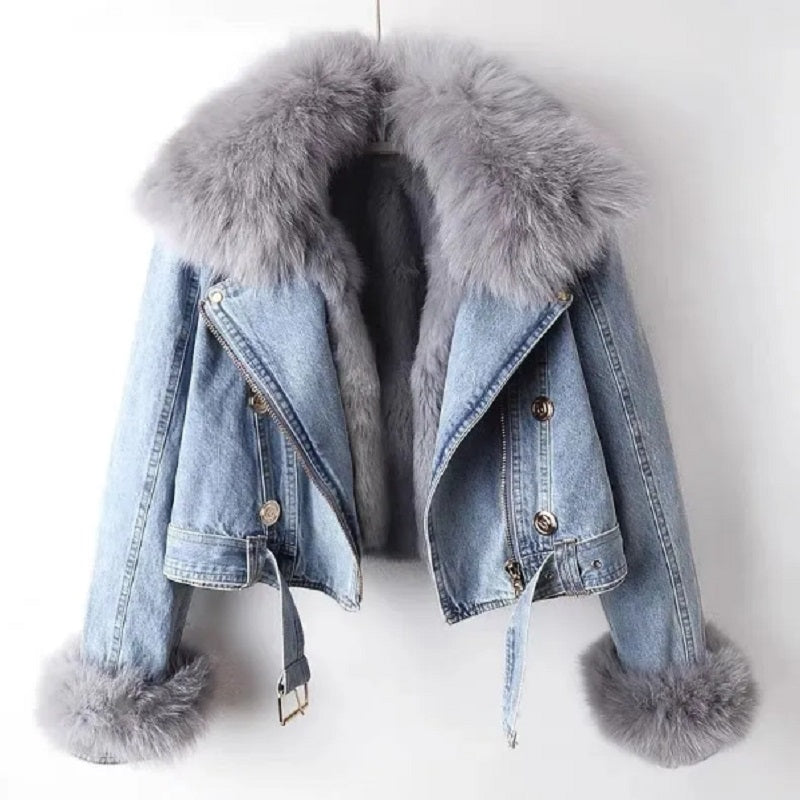 Sorella | Cropped Cowboyjakke med Pels Damer