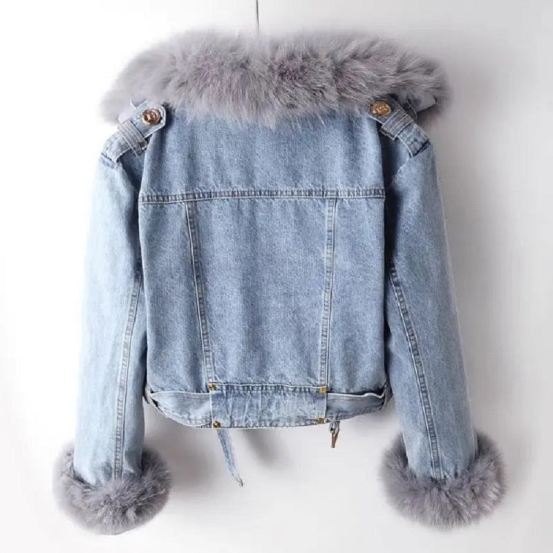 Sorella | Cropped Cowboyjakke med Pels Damer