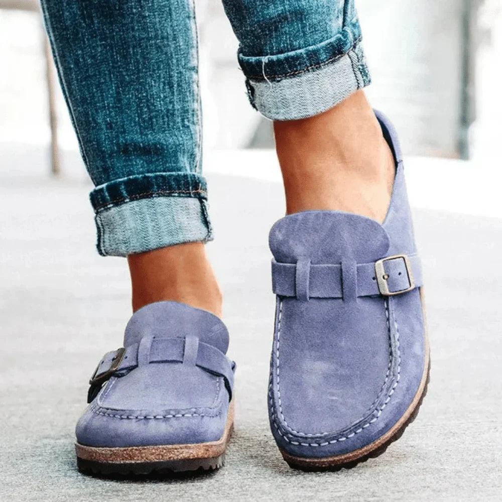 Marisol™ | Damer Ruskinds Slip-Ons med Korksål og Justerbar Spænde | Træsko | Mokkasiner